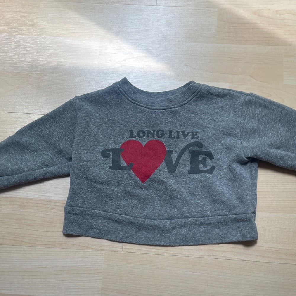 Tiny Whales Kids Grey Sweatshirt with Red Heart "Long Live Love" Graphic